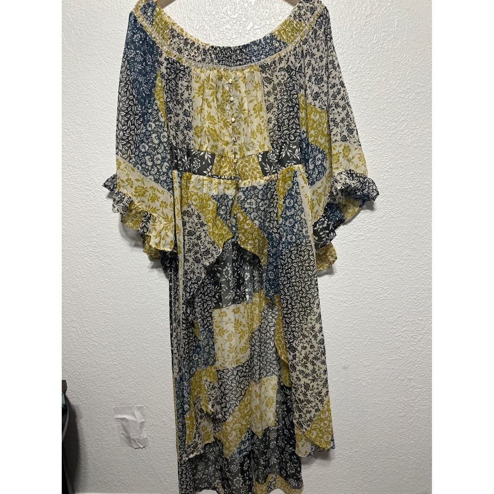 Live 4 Truth Patchwork Floral Maxi Dress Off Shoulder Ruffle Sleeve Boho 1X